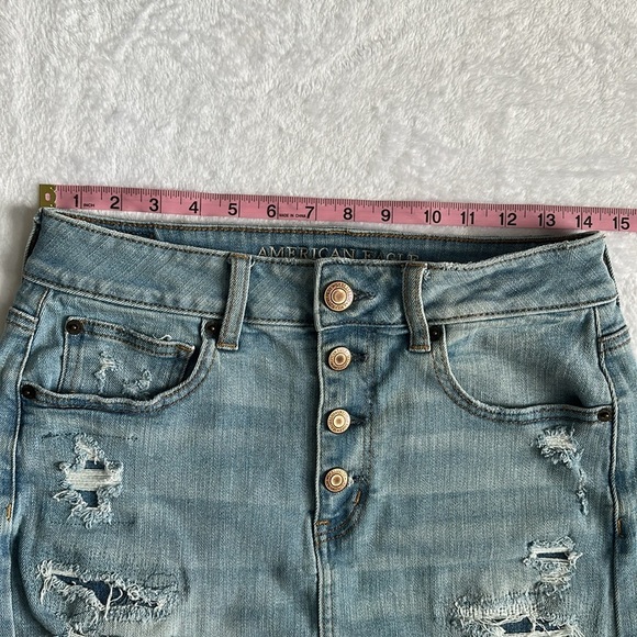 AMERICAN EAGLE Women’s Hi Rise Distressed Edgy Button Fly Grunge‎ Denim Skirt 8 - Picture 8 of 10